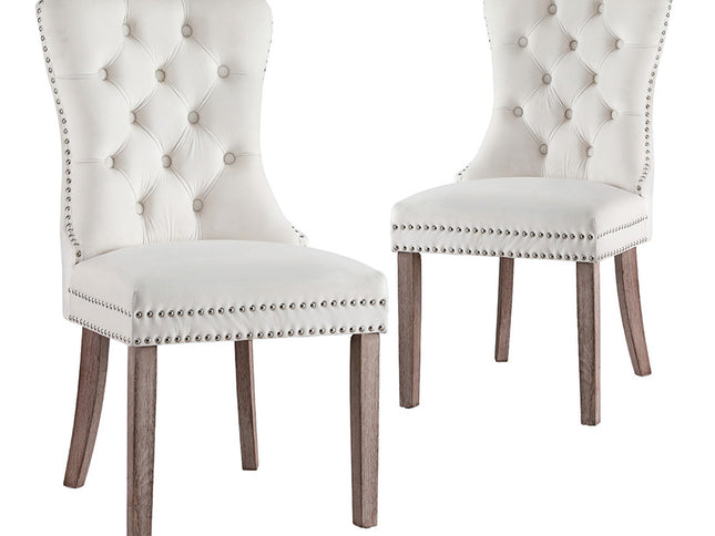 1 Set of 2 Artiss Dining Chairs Beige Velvet