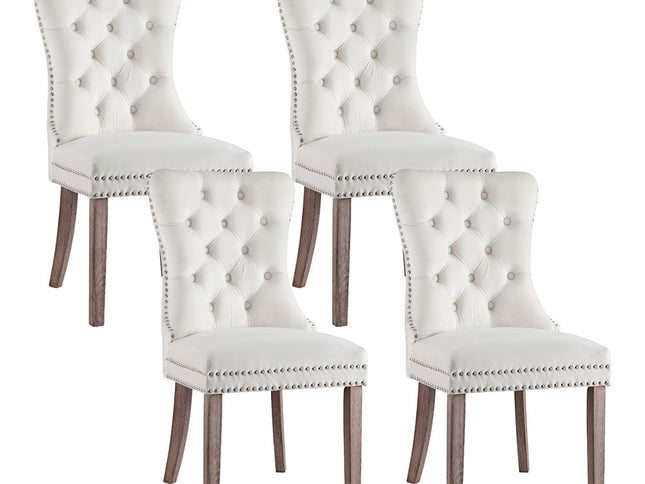 1 Set of 4 Artiss Dining Chairs Beige Velvet