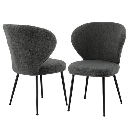 Artiss 2x Dining Chairs Sherpa Boucle Wing Back Grey