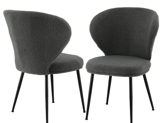 Artiss 2x Dining Chairs Sherpa Boucle Wing Back Grey