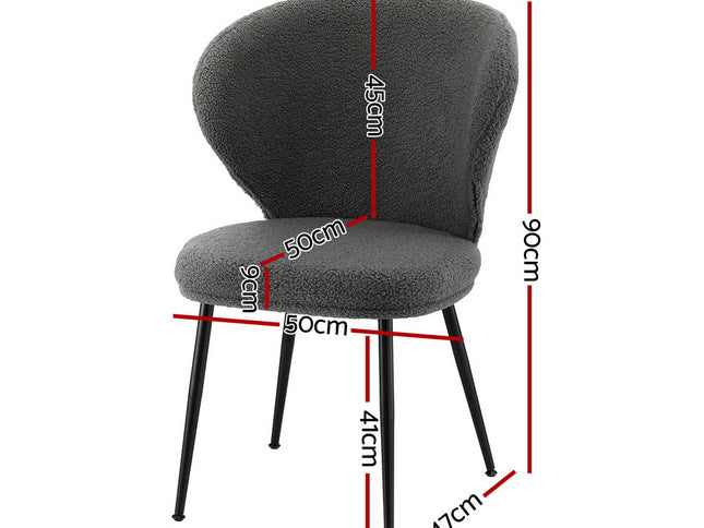 Artiss 2x Dining Chairs Sherpa Boucle Wing Back Grey