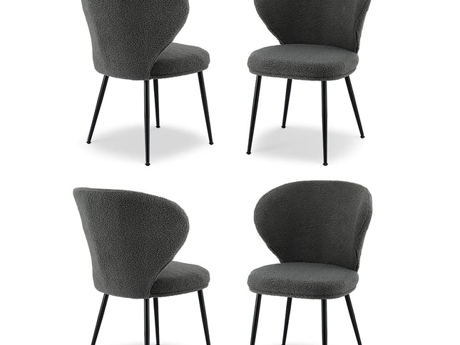 Artiss 4x Dining Chairs Sherpa Boucle Wing Back Grey