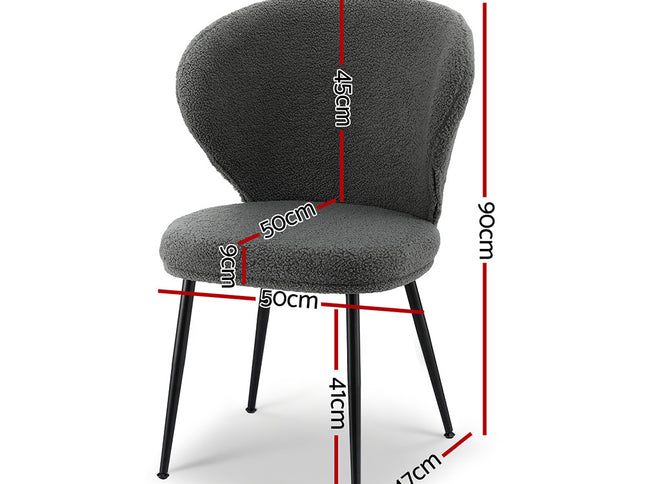 Artiss 4x Dining Chairs Sherpa Boucle Wing Back Grey