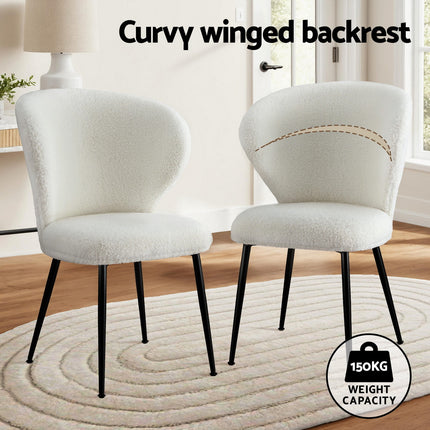 Artiss 2x Dining Chairs Sherpa Boucle Wing Back White