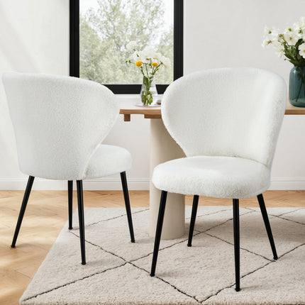 Artiss 2x Dining Chairs Sherpa Boucle Wing Back White