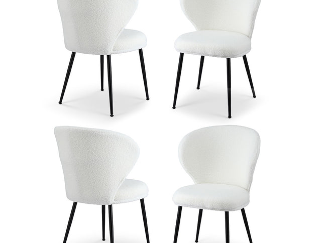 Artiss 4x Dining Chairs Sherpa Boucle Wing Back White