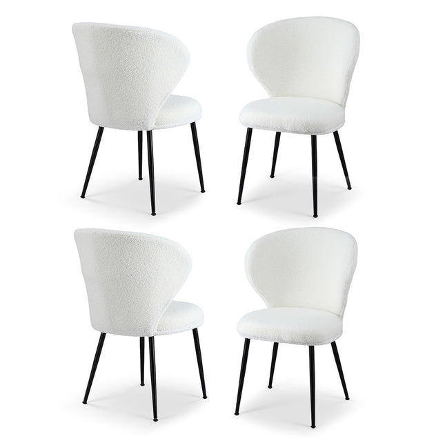 Artiss 4x Dining Chairs Sherpa Boucle Wing Back White