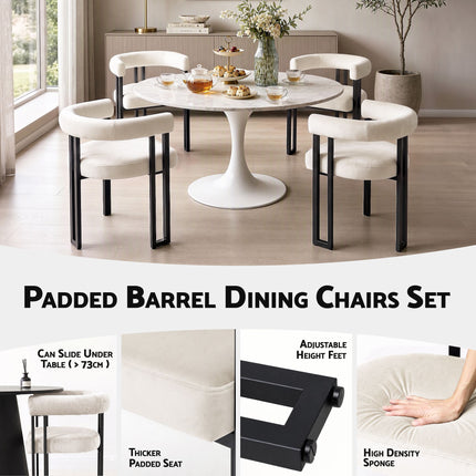 Artiss Dining Chairs Set of 4 Velvet Upholstered Barrel Chairs with Curved Armrests & Back Beige