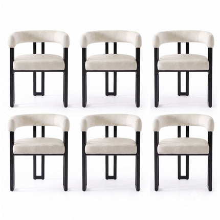 Artiss Dining Chairs Set of 6 Velvet Upholstered Barrel Chairs with Curved Armrests & Back Beige