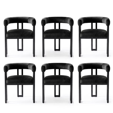 Artiss Dining Chairs Set of 6 Velvet Upholstered Barrel Chairs with Curved Armrests & Back Black