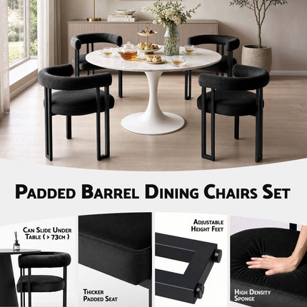 Artiss Dining Chairs Set of 6 Velvet Upholstered Barrel Chairs with Curved Armrests & Back Black