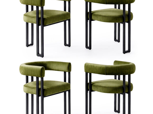 Artiss Dining Chairs Set of 4 Velvet Upholstered Barrel Chairs with Curved Armrests & Back Green