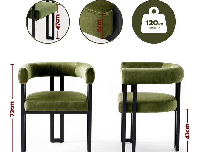 Artiss Dining Chairs Set of 4 Velvet Upholstered Barrel Chairs with Curved Armrests & Back Green