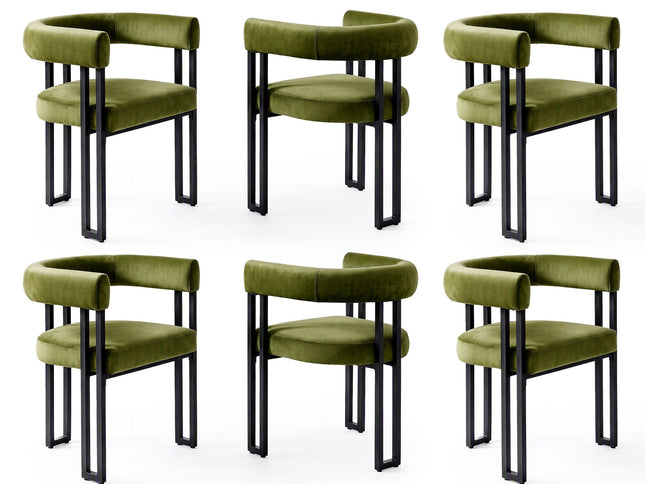 Artiss Dining Chairs Set of 6 Velvet Upholstered Barrel Chairs with Curved Armrests & Back Green