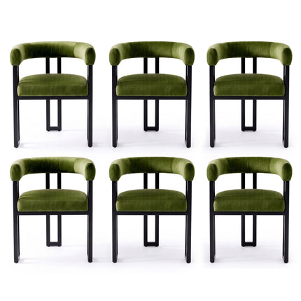 Artiss Dining Chairs Set of 6 Velvet Upholstered Barrel Chairs with Curved Armrests & Back Green