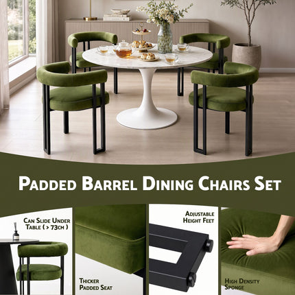 Artiss Dining Chairs Set of 6 Velvet Upholstered Barrel Chairs with Curved Armrests & Back Green