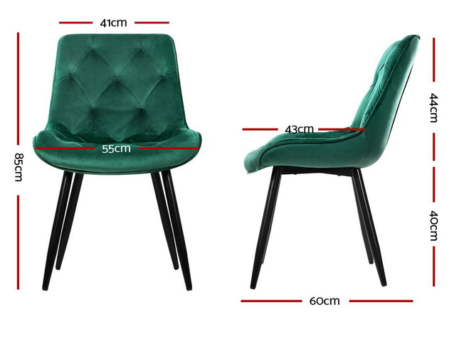 Artiss Dining Chairs Set of 2 Velvet Diamond Tufted Green