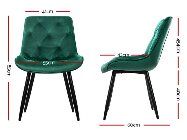 Artiss Dining Chairs Set of 4 Velvet Diamond Tufted Green