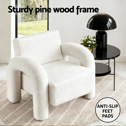 Artiss Armchair Accent Chair Lounge Sofa Couch Curved Seat Boucle White