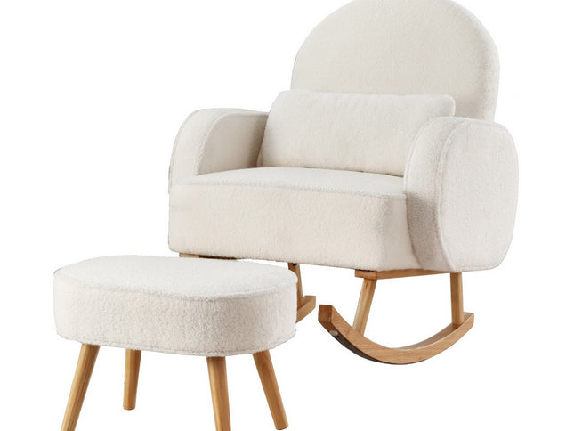 Artiss Armchair Rocking Chair Ottoman Lounge Footrest Round Nursing Boucle White