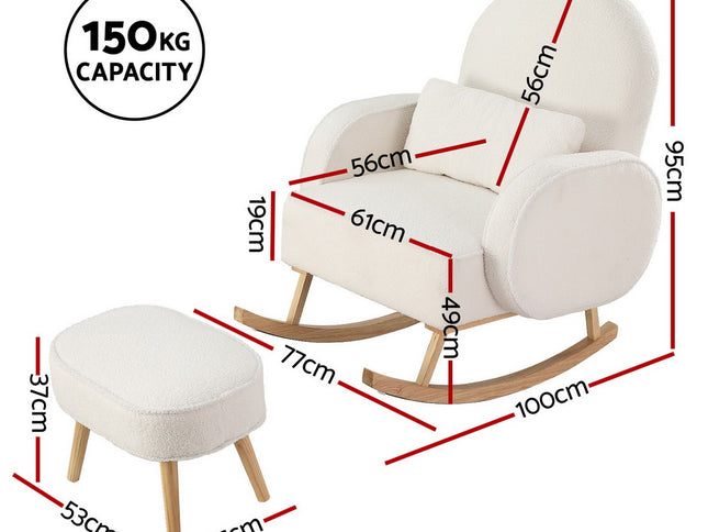 Artiss Armchair Rocking Chair Ottoman Lounge Footrest Round Nursing Boucle White