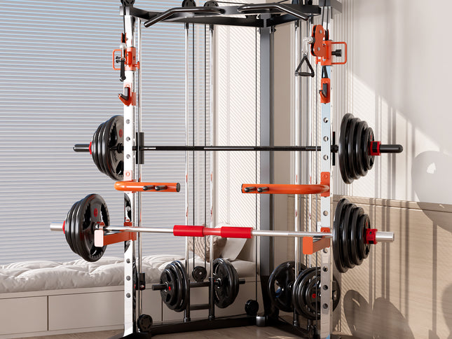 SmartFit C1 Max Multi Functional Cable Crossover Station 130kgs Pin Loaded  Machine + Multi Func Bench+7Ft Olympic Barbell + 100kgs Weights