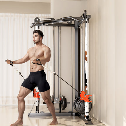 SmartFit C1 Max Multi Functional Cable Crossover Station 130kgs Pin Loaded  Machine + Multi Func Bench+7Ft Olympic Barbell + 100kgs Weights