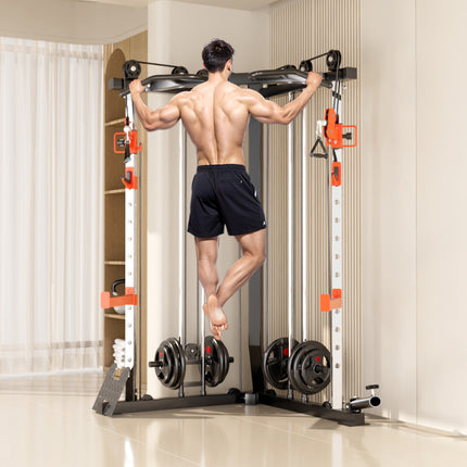 SmartFit C1 Max Multi Functional Cable Crossover Station 130kgs Pin Loaded  Machine + Multi Func Bench+7Ft Olympic Barbell + 100kgs Weights