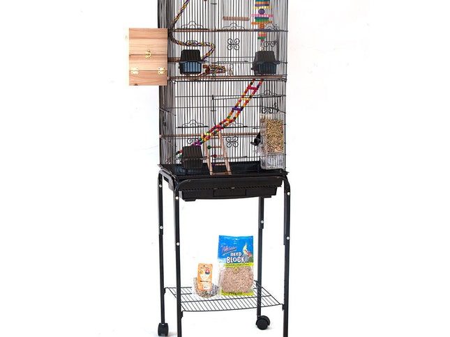 Samland Dome Top High Bird Cage on Stand with Play Toys Black