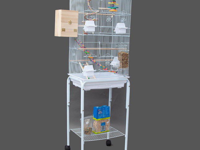 Samland DOME TOP HIGH BIRD CAGE ON STAND WITH PLAY TOYS WHITE