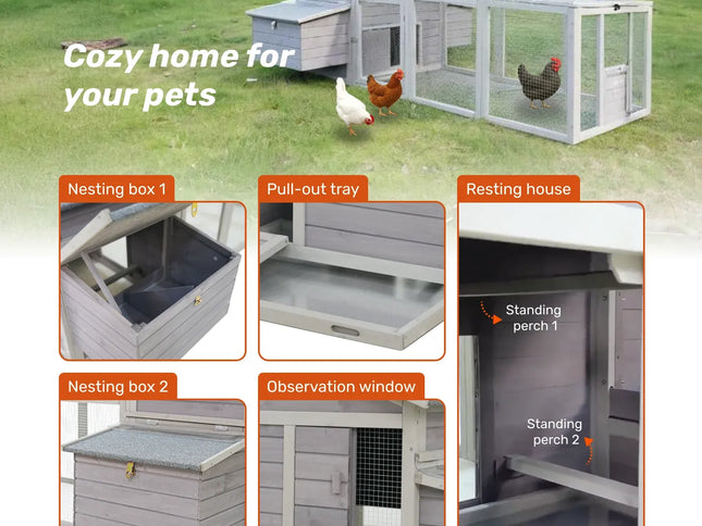 Samland Wooden Chicken Coop with Spacious Run – Outdoor Waterproof Hen House for Multiple Chickens