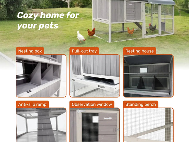 Samland Large Wooden Backyard Chicken Coop with Big Run and Nesting Boxes