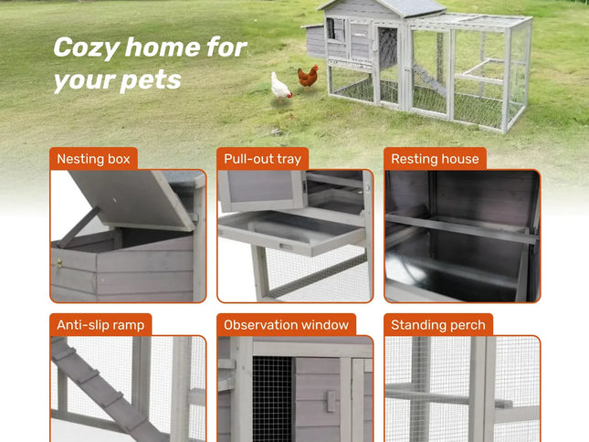 Samland Wooden Outdoor Chicken Coop with Nesting Box, Large Run & Waterproof Roof
