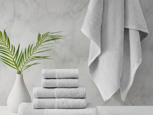 Retreat Cotton Tencel Antimicrobial 6 Piece Grey Towel Set by Cloud Linen