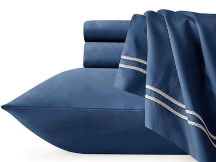 Strada Embroidered 1000 TC Egyptian Cotton Indigo Deep Queen Sheet sets by Renee Taylor