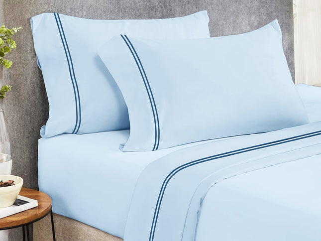 Strada Embroidered 1000 TC Egyptian Cotton Sky Navy Super King Sheet sets by Renee Taylor