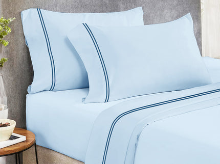 Strada Embroidered 1000 TC Egyptian Cotton Sky Navy Split King Sheet sets by Renee Taylor