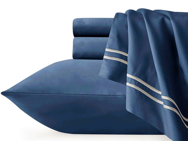 Strada Embroidered 1000 TC Egyptian Cotton Indigo Queen Quilt Cover Sets by Renee Taylor