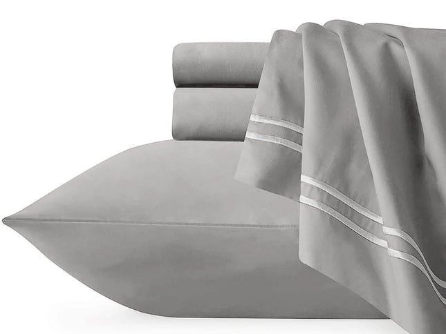 Strada Embroidered 1000 TC Egyptian Cotton Silver White Queen Quilt Cover Sets by Renee Taylor