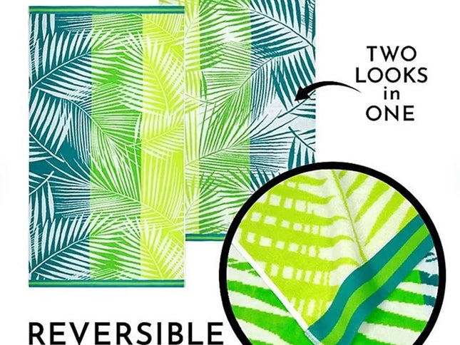 Renee Taylor 2 Pack Jacquard Velour Large Beach Towel 100 x 180 cms Palm Leaf