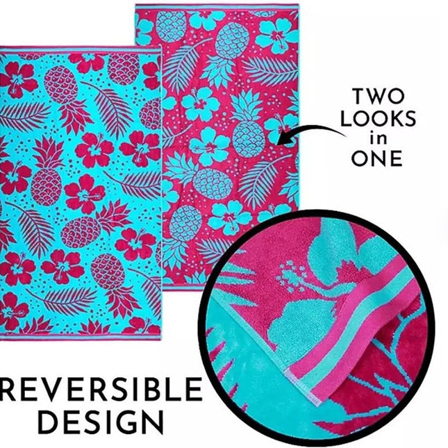 Renee Taylor 2 Pack Jacquard Velour Large Beach Towel 100 x 180 cms Tropicalia