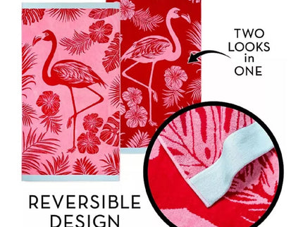Renee Taylor 2 Pack Jacquard Velour Large Beach Towel 100 x 180 cms Pink Flamingo