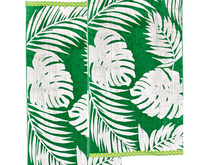 Renee Taylor 2 Pack Jacquard Velour Large Beach Towel 100 x 180 cms Tropical Green