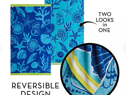 Renee Taylor 2 Pack Jacquard Velour Large Beach Towel 100 x 180 cms Shell
