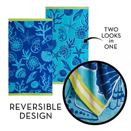 Renee Taylor 2 Pack Jacquard Velour Large Beach Towel 100 x 180 cms Shell
