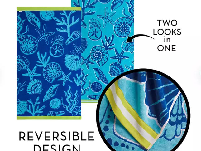Renee Taylor 2 Pack Jacquard Velour Large Beach Towel 100 x 180 cms Shell