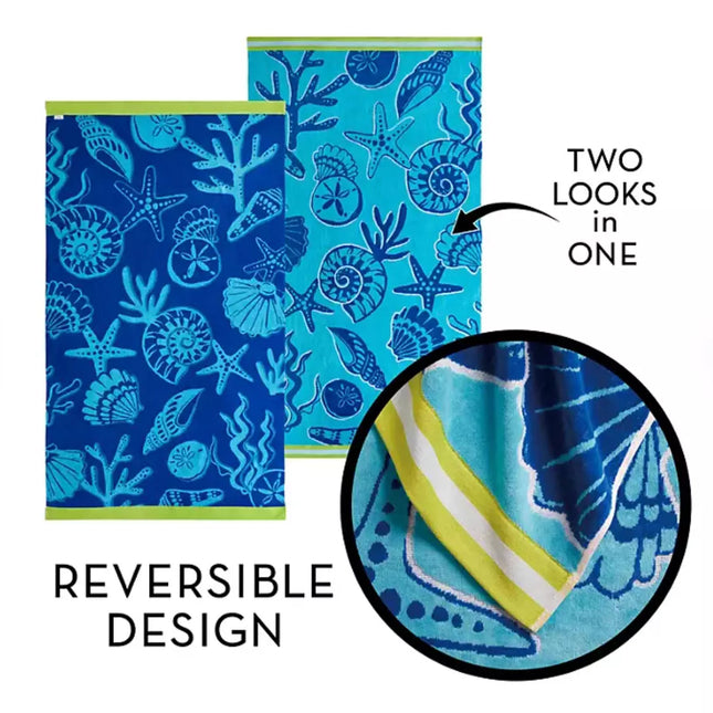 Renee Taylor 2 Pack Jacquard Velour Large Beach Towel 100 x 180 cms Shell