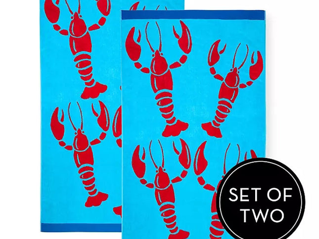 Renee Taylor 2 Pack Jacquard Velour Large Beach Towel 100 x 180 cms Cray Fish