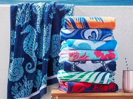 Renee Taylor 2 Pack Jacquard Velour Kids Beach Towel 75 x 150 cms Tropical Flamingo