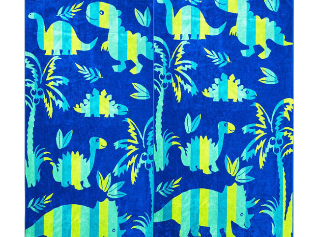 Renee Taylor 2 Pack Jacquard Velour Kids Beach Towel 75 x 150 cms Dinosaur